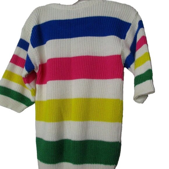 Knit Waves Pullover Sweater Women's Size 12 Rainbow Striped Crew Neck 3/4 Sleeve - Picture 2 of 6